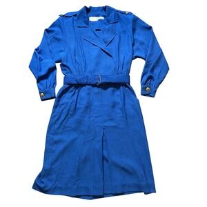 California Girl VTG 1980's Petrina Aberle Blue Belted Dress Gold Button Size 16‎